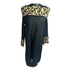 Eliza J Off the Shoulder Sweater Dress Medium Black and Leopard Print EJO-8128